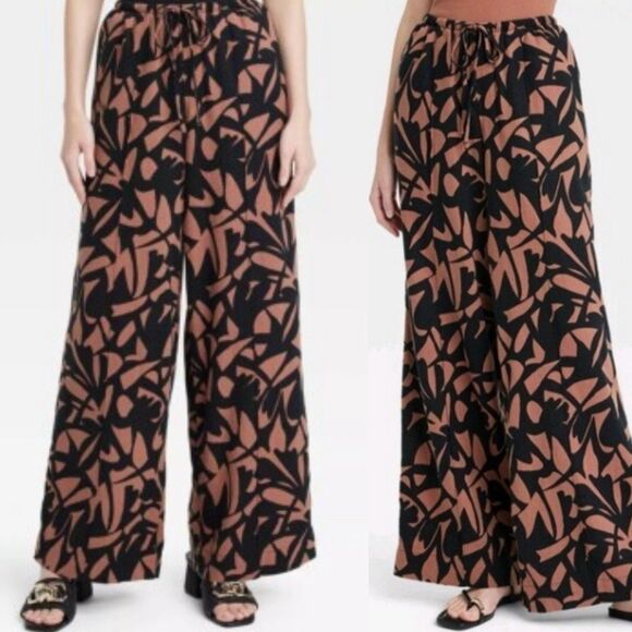 A New Day High-Rise Wide Leg Linen Pull On linen blend Pants palazzo brown L - Picture 1 of 12